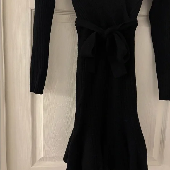 Idem Ditto Chic Black Ribbed Long Sleeve Dress with Tie Waist - Picture 8 of 12